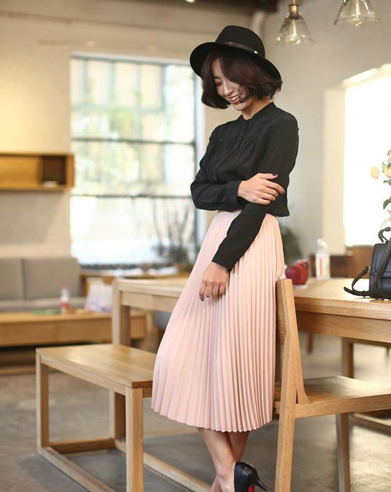 GOLDSTITCH Women's High Waist Pleated Skirt A line Swing Midi Skirt Pink - Image 3